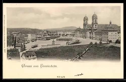 AK Einsiedeln, Basilika und Klosteranlage mit Platz