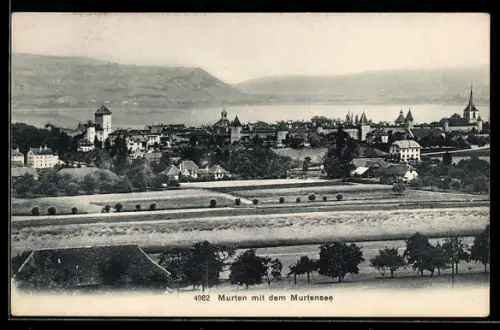AK Murten, Ortsansicht mit dem Murtensee