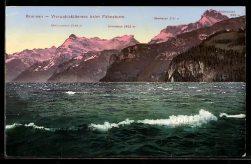 AK Brunnen, Vierwaldstättersee beim Föhnsturm