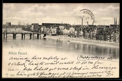 AK Klein Basel, Rhein mit Brücke und Uferhäusern