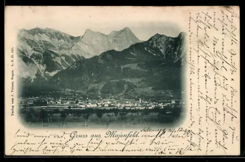 AK Maienfeld, Gesamtansicht mit Ort und Bergpanorama