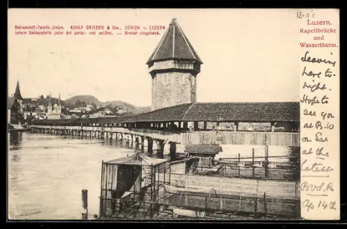 AK Luzern, Kapellbrücke und Wasserturm