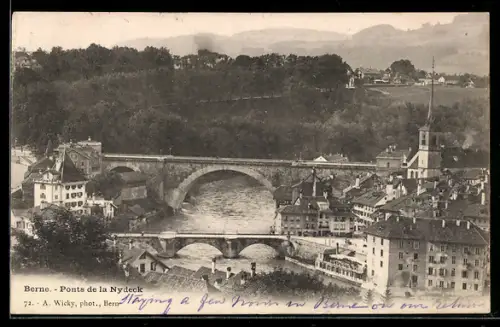 AK Bern, Nydeckbrücken und Altstadt an der Aare