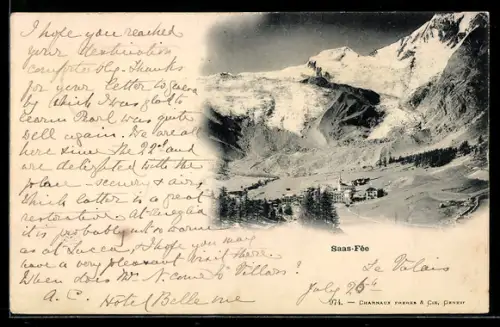 AK Saas-Fee, Bergkulisse mit Gletscher