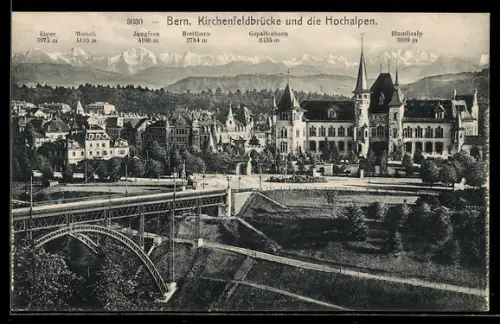 AK Bern, Kirchenfeldbrücke und Hochalpen