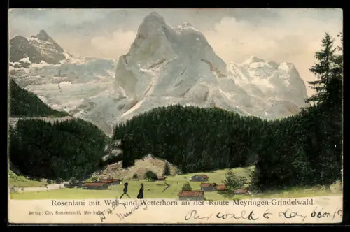 AK Rosenlaui, Well- und Wetterhorn an der Route Meyringen-Grindelwald
