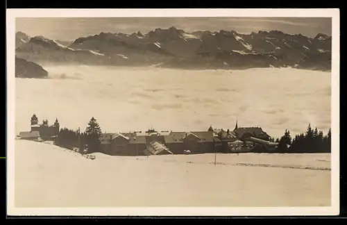 AK Rigi-Kaltbad, Nebelmeer mit Hotel Bellevue und Urirotstockgruppe
