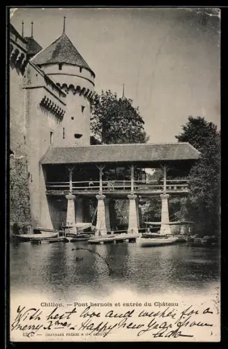 AK Chillon, Pont bernois et entrée du Château
