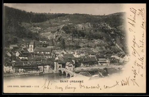 AK Saint Ursanne, Ortsansicht mit Brücke und Kirche