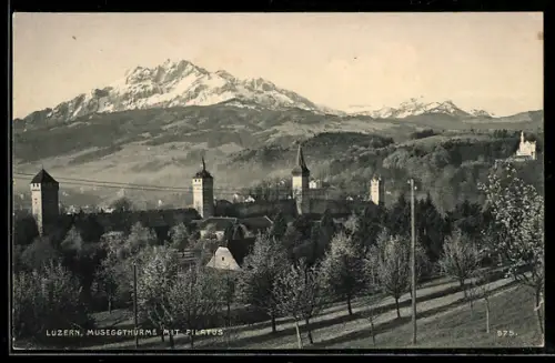 AK Luzern, Museggthürme mit Pilatus