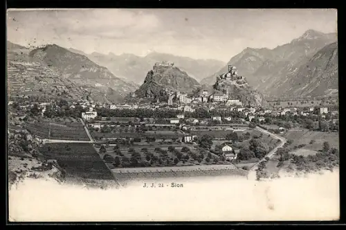 AK Sion, Ortsansicht mit Burg