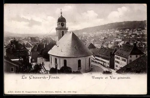 AK La Chaux-de-Fonds, Temple et Vue générale