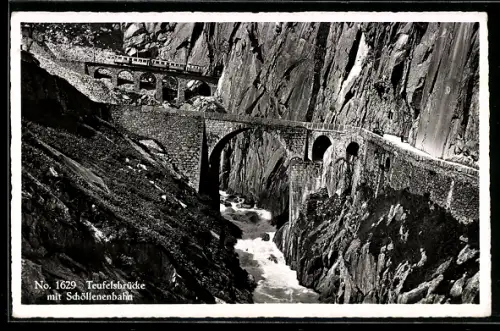 AK Schöllenen, Teufelsbrücke mit Schöllenenbahn