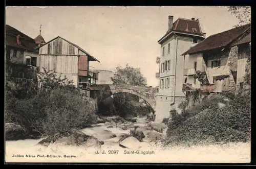 AK Saint-Gingolph, Partie mit Brücke