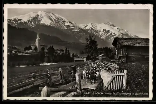 AK Fiesch, Panorama avec le Breithorn et Betlihorn