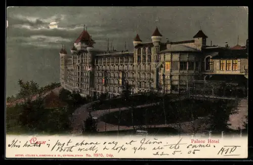 AK Caux, Palace Hôtel bei Mondschein