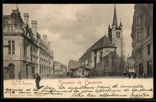 AK Lausanne, Strassenpartie mit Kirche