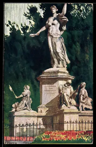 Künstler-AK Basel, St. Jakobsdenkmal