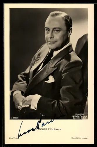AK Schauspieler Harald Paulsen im Anzug mit Krawatte, Autograph