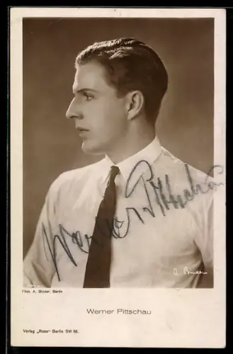 AK Schauspieler Werner Pittschau im Profil, Autograph