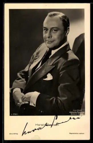 AK Schauspieler Harald Paulsen im Anzug mit Krawatte, Autograph