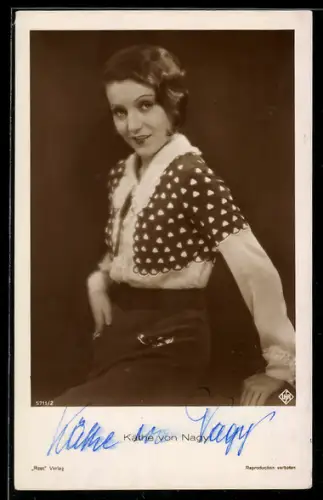 AK Schauspielerin Käthe von Nagy mit verführerischem Blick, Autograph