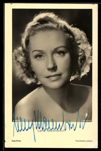 AK Schauspielerin Leny Marenbach nach vorn blickend, Autograph