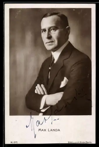 AK Schauspieler Max Landa im Porträt, Autograph