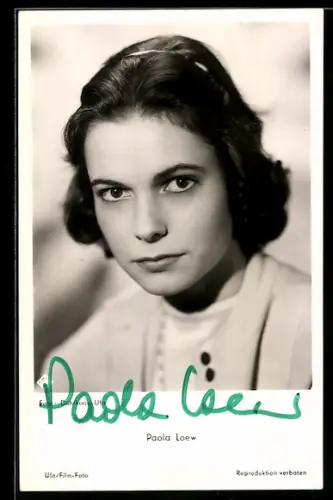 AK Schauspielerin Paola Loew mit Haarreif, Autograph