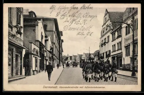 AK Darmstadt, Alexanderstrasse mit der Infanteriekaserne