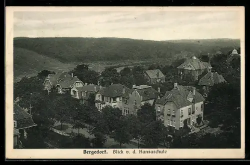 AK Hamburg-Bergedorf, Ortspartie von der Hansaschule aus gesehen