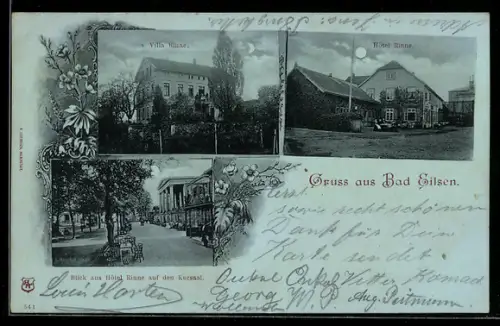 Mondschein-AK Bad Eilsen, Villa Rinne, Hotel Rinne, Blick vom Hotel Rinne auf den Kursaal