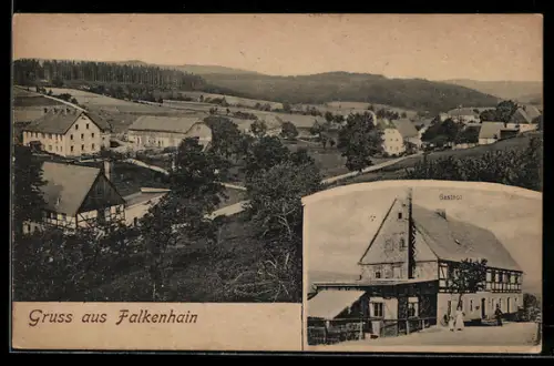 AK Falkenhain, Gasthof, Ortsansicht aus der Vogelschau