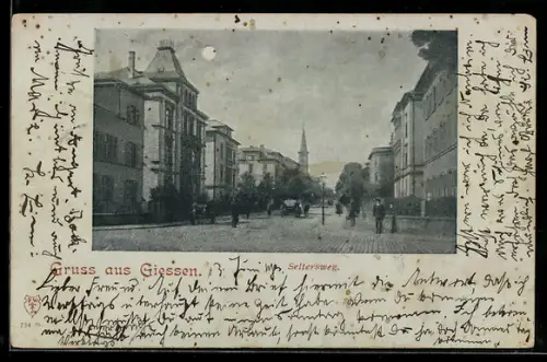 Mondschein-AK Giessen, Strassenpartie im Seltersweg
