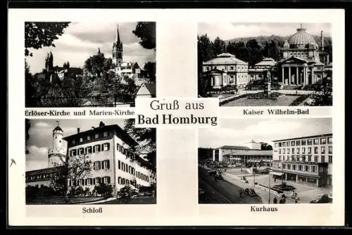 AK Bad Homburg, Kaiser Wilhelm-Bad, Kurhaus, Schloss und Erlöser-Kirche