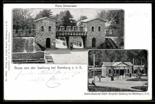 AK Saalburg, Porta Decumana, Stationshaus d. elektr. Bergbahn