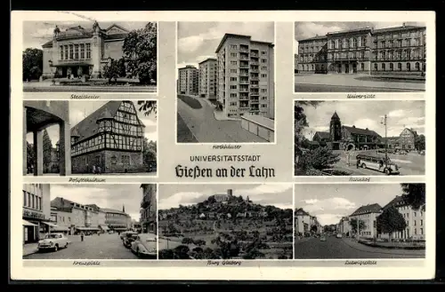 AK Giessen an der Lahn, Stadttheater, Universität, Burg Gleiberg