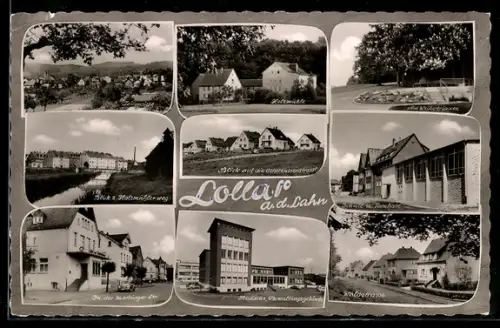 AK Lollar, Schule mit Turnhalle, Etablissement Holzmühle und Verwaltungsgebäude der Firma Buderus