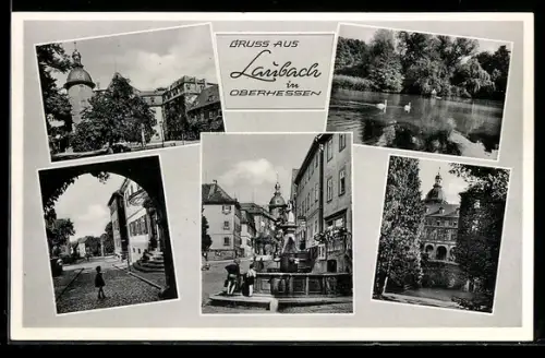 AK Laubach in Oberhessen, Schloss, Tor, Brunnen