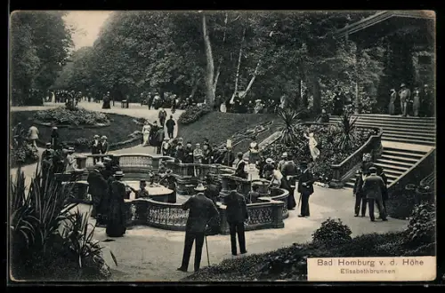 AK Bad Homburg, Elisabethbrunnen, Sonntagsspaziergänger
