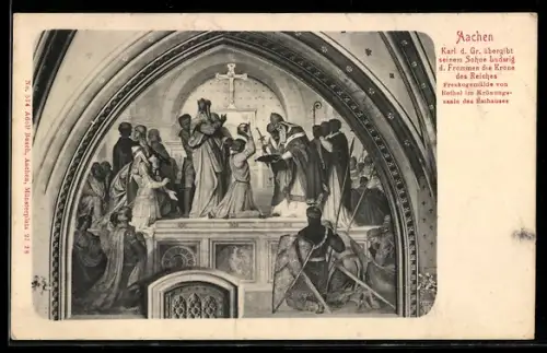 AK Aachen, Freskogemälde von Rethel im Krönungssaale des Rathauses