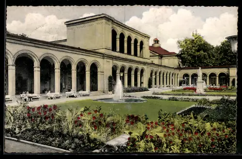 AK Bad Kissingen, Kurpark-Arkaden, Brunnen