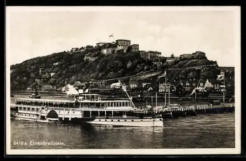 AK Koblenz, Festung Ehrenbreitstein, Dampfer auf dem Rhein