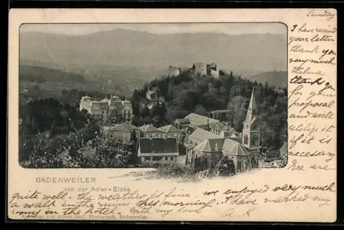 AK Badenweiler, Kirche und Ruine von der Adler-Eiche