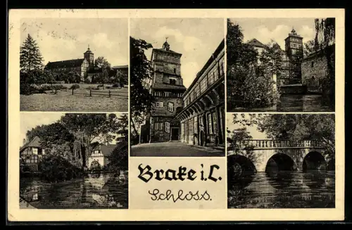 AK Brake i. L., Schloss, Brücke, Uferpartie