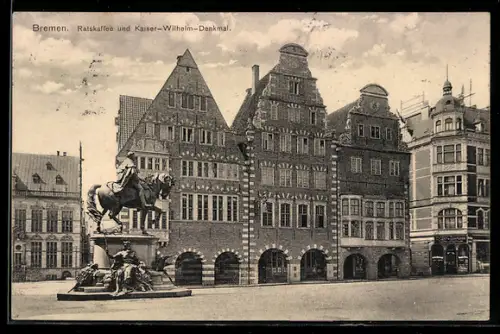 AK Bremen, Restaurant Ratskaffee, Kaiser-Wilhelm-Denkmal