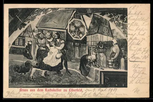 Künstler-AK Elberfeld, Gasthaus Ratskeller, Frauen mit Krügen