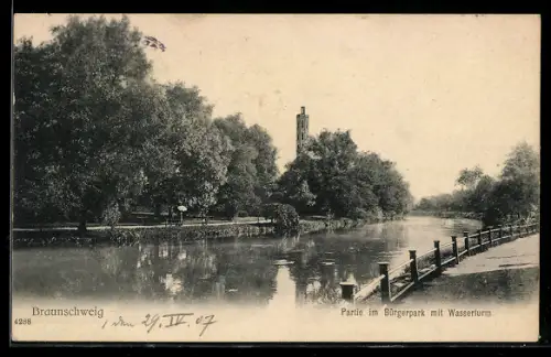 AK Braunschweig, Bürgerpark mit Wasserturm