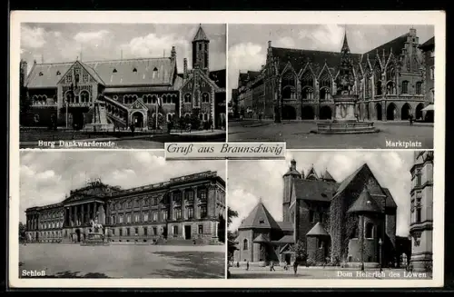 AK Braunschweig, Burg Dankwarderode, Schloss, Marktplatz mit Brunnen