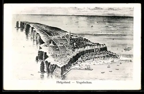 Künstler-AK Helgoland, Ortsansicht aus der Vogelschau